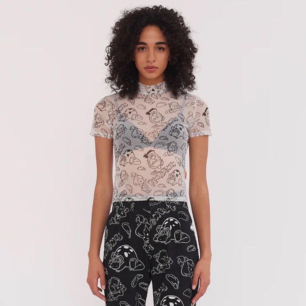 Lazy Oaf Black and White Flintstones Mesh Top